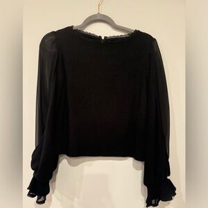 Black chiffon ruffle long sleeve top